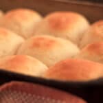 Stone bakeware pan of freshly baked yeast rolls